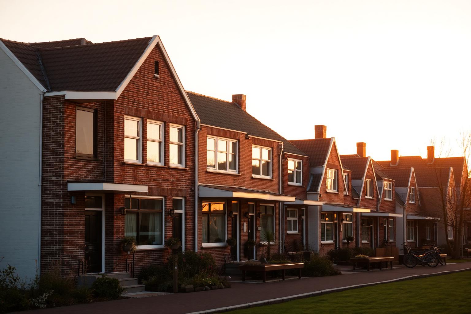 Dutch row of houses in warm evening light